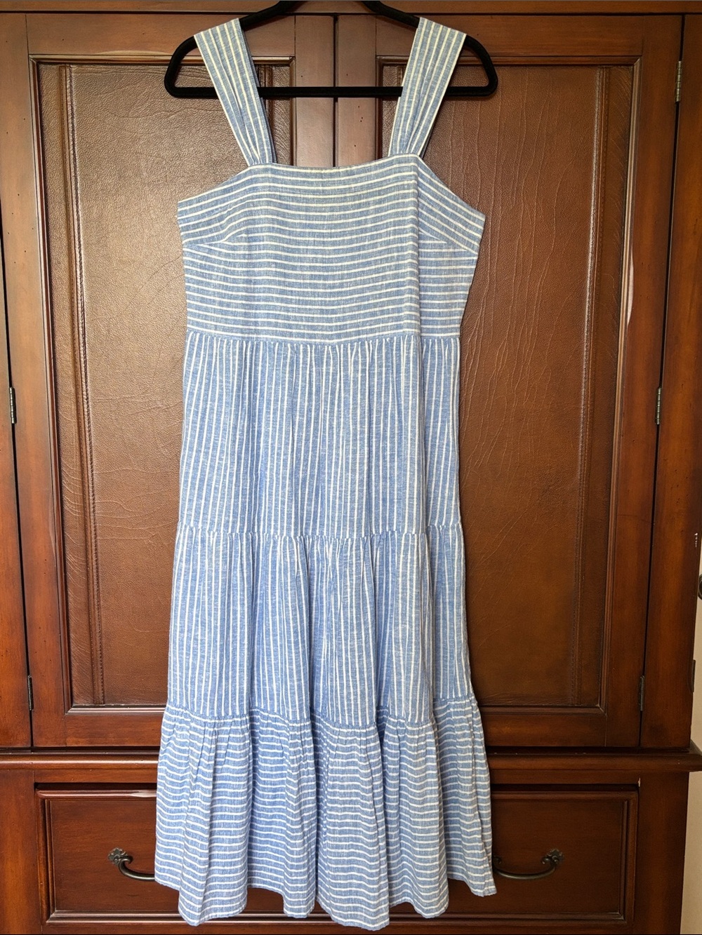 beachlunchlounge Sundress Maxi Dress Blue White Stripes Tiered S Cotton Linen